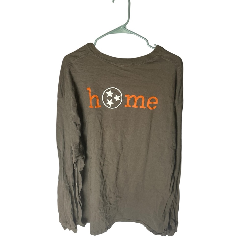 Gildan Brown Long Sleeve Shirt with Orange Graphic